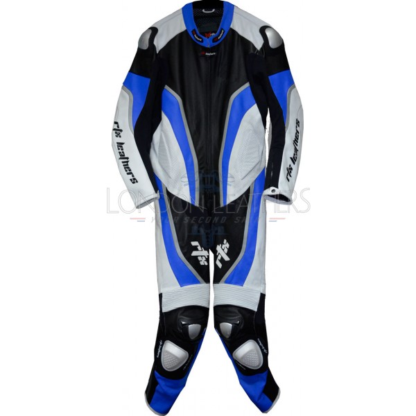 RTX Halo Blue Black Motorcycle Leathers 1Pc Suit